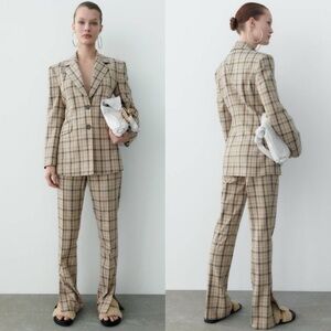 Zara Plaid Blazer Flare Pants Two Piece Co-Ord Set M/L